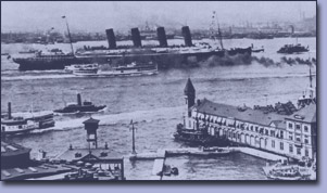 Die Lusitania läuft zu ihrer Jungernfahrt aus, 1907 Die Lusitania läuft zu ihrer Jungernfahrt aus, 1907